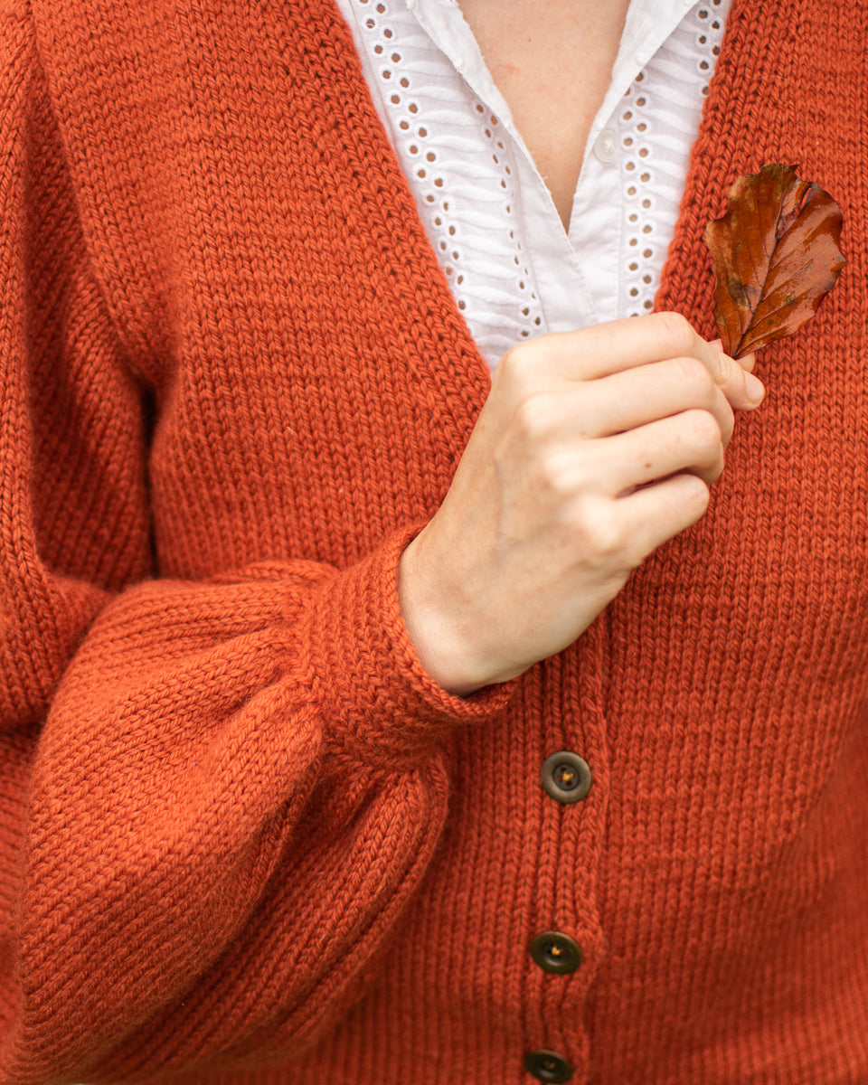 Amber Apple puffed sleeve, v-neck cardigan knitting pattern