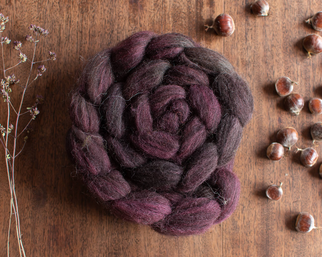 Blackberry Jam – Tilth blend hand-dyed British wool tops