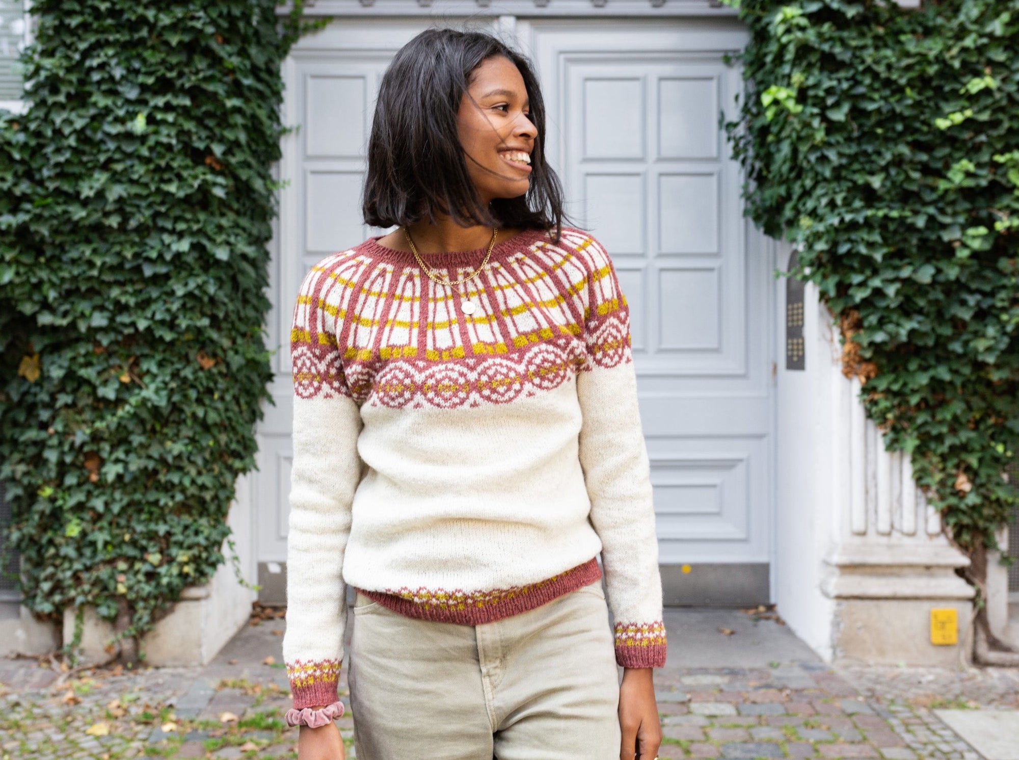 Fanlight art deco colourwork jumper knitting pattern