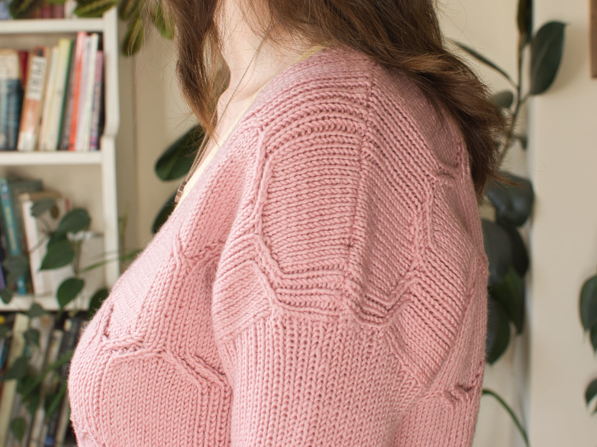 Hexangle v neck, cable jumper knitting pattern
