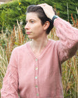 Mistland v-neck, balloon sleeve cardigan knitting pattern