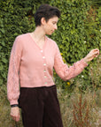 Mistland v-neck, balloon sleeve cardigan knitting pattern