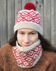 Snowpane geometric colourwork hat and cowl knitting pattern
