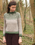 A hand-knit colourwork yoked jumper inspired by trees and art nouveau design