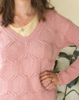 Hexangle v neck, cable jumper knitting pattern